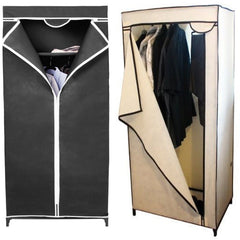 SINGLE WARDROBE CANVAS WITH HANGING RAIL STORAGE SHELF ZIP UP COVER STORE
