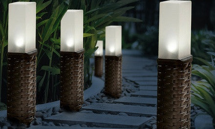 Four- or Eight-Pack of Woven Rattan Post Solar Lights