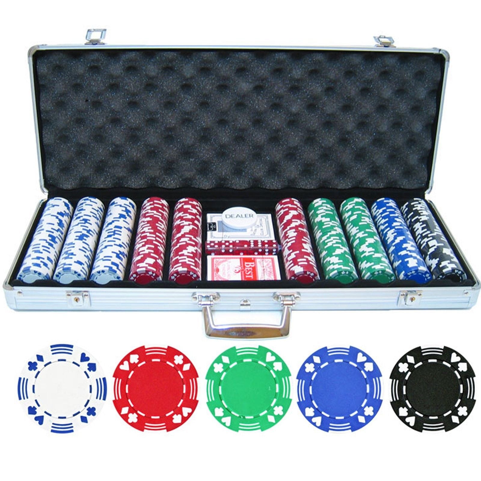 CASINO POKER CHIPS SET TEXAS HOLD EM CARDS GAME IN CASE