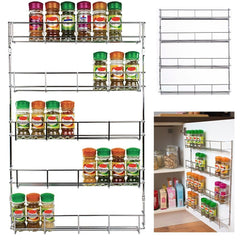 32pc Chrome 4 Tier Spice Rack Jar Holder for Wall or Kitchen Cupboard Storage