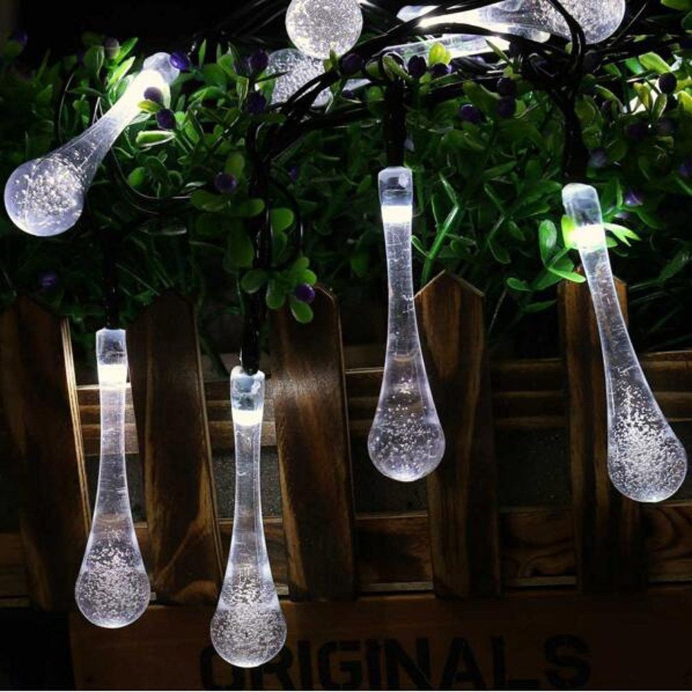 Crystal Water Drop Lights Solar Powered Raindrop Garden String Fairy Lights