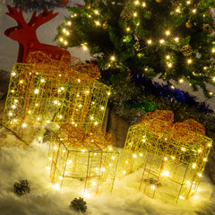 LED Christmas Gold Boxes with Gold Bow