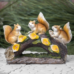 Outdoor Resin Solar Squirrels On Log
