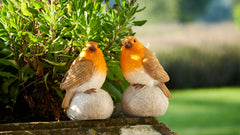 Set of 2 Robins on Stones Ornaments