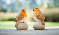 Set of 2 Robins on Stones Ornaments
