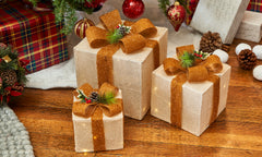 LED Gold Bow Christmas Boxes