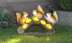 Outdoor Resin Solar Squirrels On Log