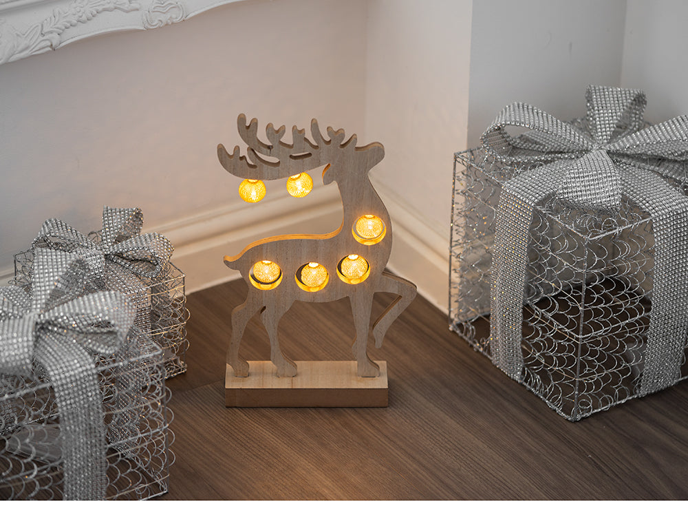 6 LED Wooden Christmas Reindeer Lights