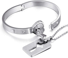 2pc Heart and Lock Bracelet Chain Set