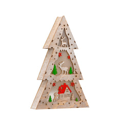 10 LED Wooden Christmas Tree with Reindeer/House